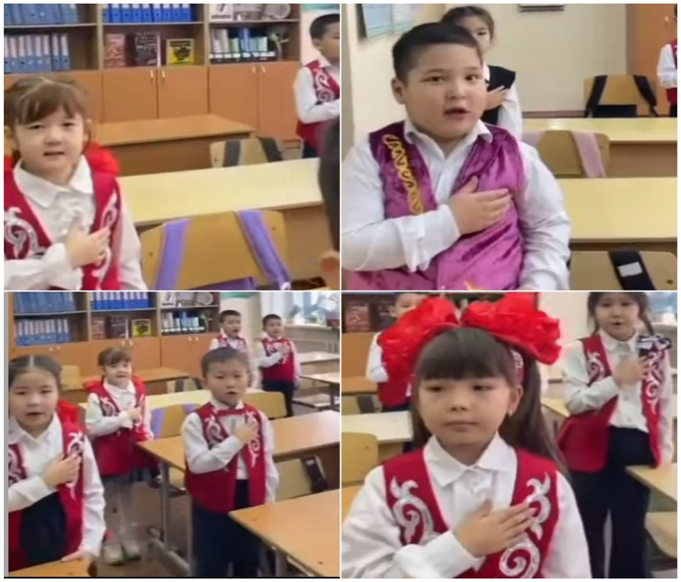 №112 ЖББМ «Біртұтас тәрбие» бағдарламасы шеңберінде «Менің Қазақстаным» оқу аптасының басында оқушылардың ҚР Әнұранын орындауы.