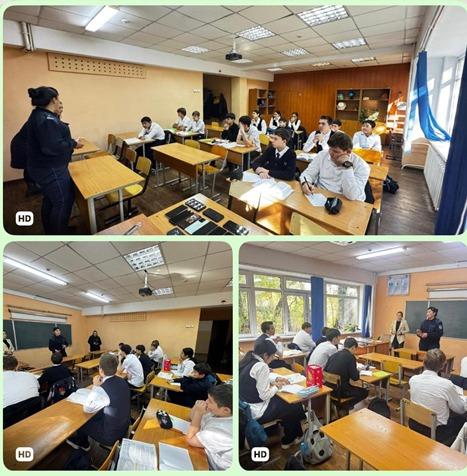 мектеп инспекторы Сағатбекова Асем Елубаевна қауіпсіздік  туралы  әңгімелер қозғап түсіндіру сабақтарын жүргізді.Атап айтатын болсақ:«Таныс емес адамдармен қатынас», «Терезеден құлау», «Қоғамдық орындарда, көшеде және табиғатта мінез-құлық», «Киберқа